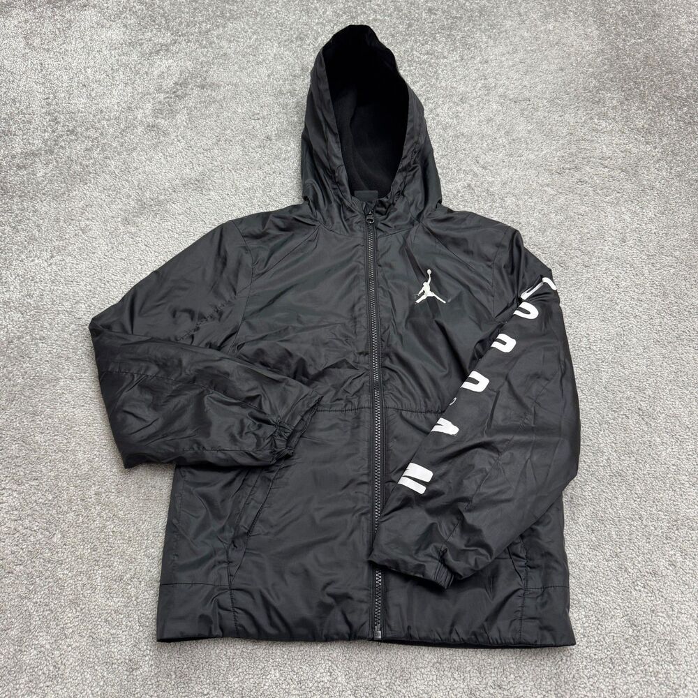 Jordan Fleece Lined Hoodie Full Zip Windbreaker Jacket Boys Medium Black Jumpman